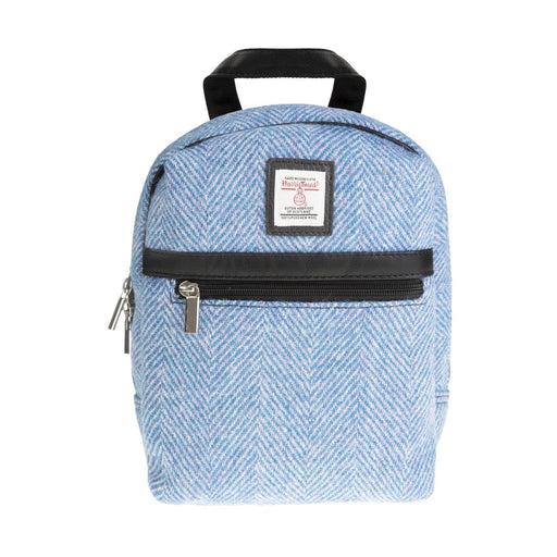 Ht Leather Small Backpack Blue & Pink Herringbone / Black - Heritage Of Scotland - BLUE & PINK HERRINGBONE / BLACK