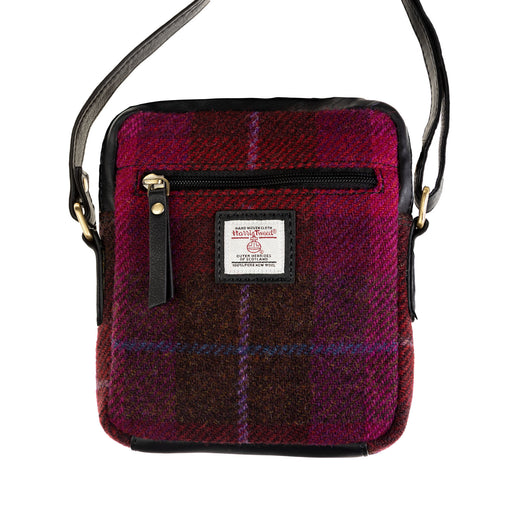 Ht Leather Small Ladies Cross Body Bag Blue & Brown Check / Black - Heritage Of Scotland - BLUE & BROWN CHECK / BLACK