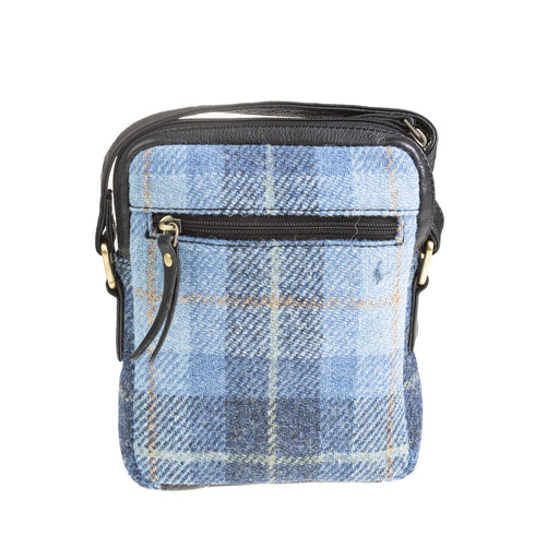 Ht Leather Small Ladies Cross Body Bag Blue Check / Black - Heritage Of Scotland - BLUE CHECK / BLACK