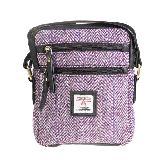 Ht Leather Small Ladies Cross Body Bag Plum Herringbone / Black - Heritage Of Scotland - PLUM HERRINGBONE / BLACK