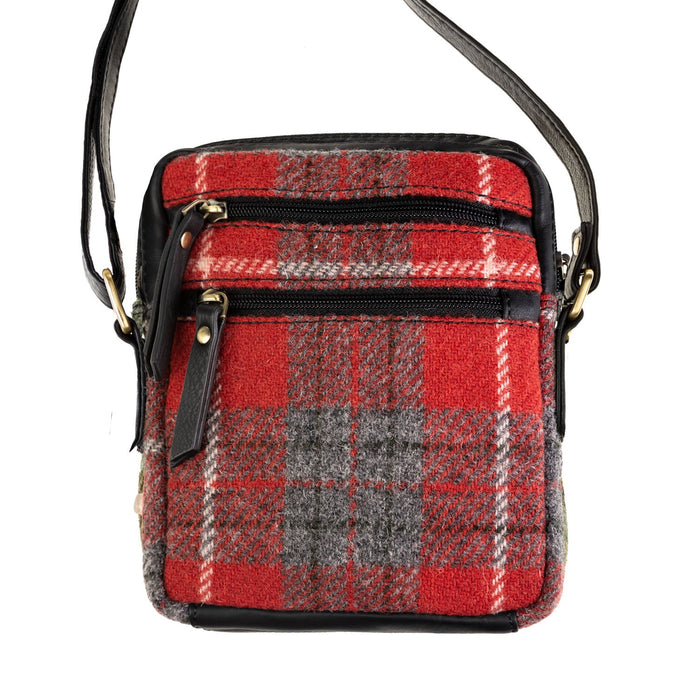 Ht Leather Small Ladies Cross Body Bag Red Check / Black - Heritage Of Scotland - RED CHECK / BLACK