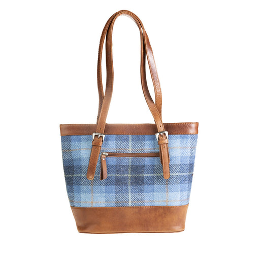 Ht Leather Tote Bag Blue Check / Tan - Heritage Of Scotland - BLUE CHECK / TAN
