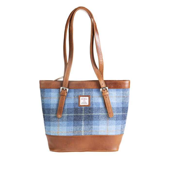 Ht Leather Tote Bag Blue Check / Tan - Heritage Of Scotland - BLUE CHECK / TAN