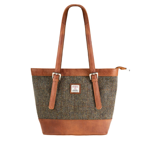 Ht Leather Tote Bag Brown Herringbone / Tan - Heritage Of Scotland - BROWN HERRINGBONE / TAN