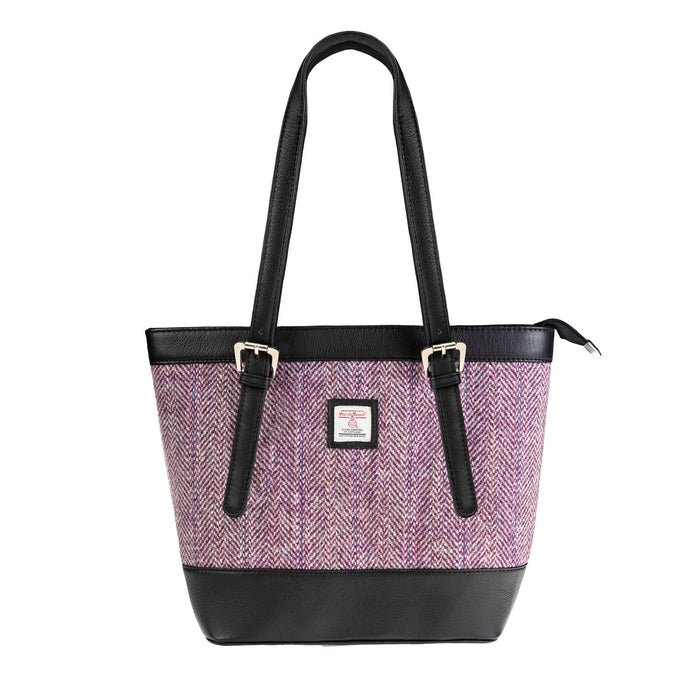 Ht Leather Tote Bag Plum Herringbone / Black - Heritage Of Scotland - PLUM HERRINGBONE / BLACK