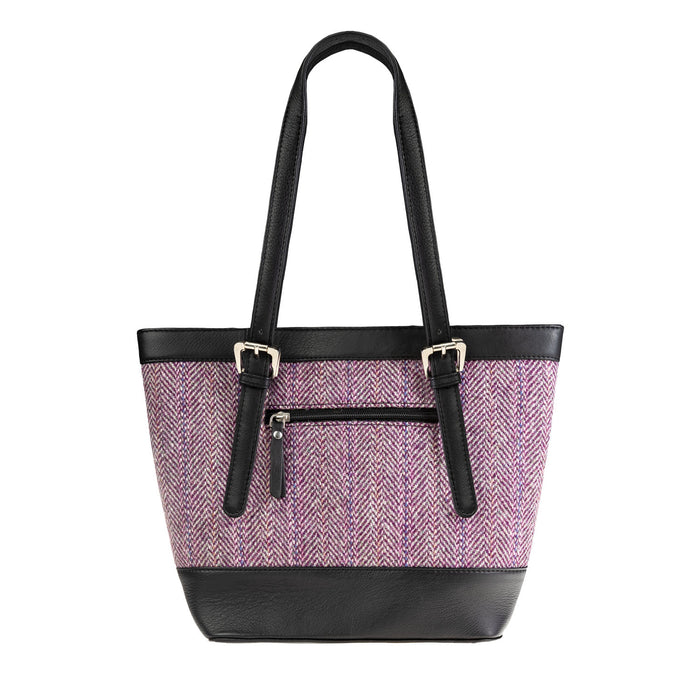 Ht Leather Tote Bag Plum Herringbone / Black - Heritage Of Scotland - PLUM HERRINGBONE / BLACK