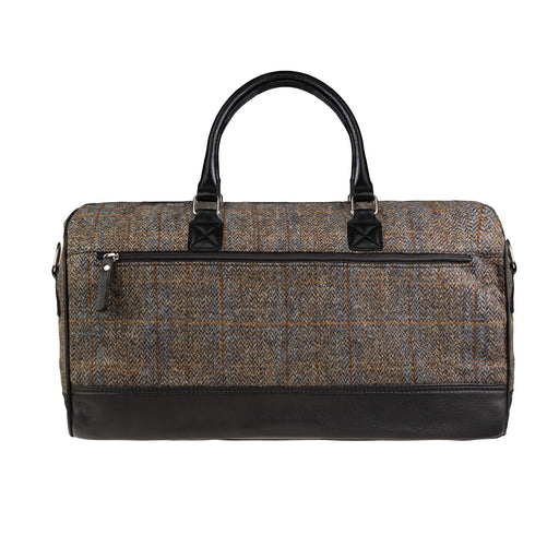 Ht Leather Weekender Bag Blue & Brown Check Hb / Black - Heritage Of Scotland - BLUE & BROWN CHECK HB / BLACK