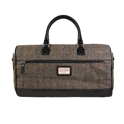 Ht Leather Weekender Bag Blue & Brown Check Hb / Black - Heritage Of Scotland - BLUE & BROWN CHECK HB / BLACK