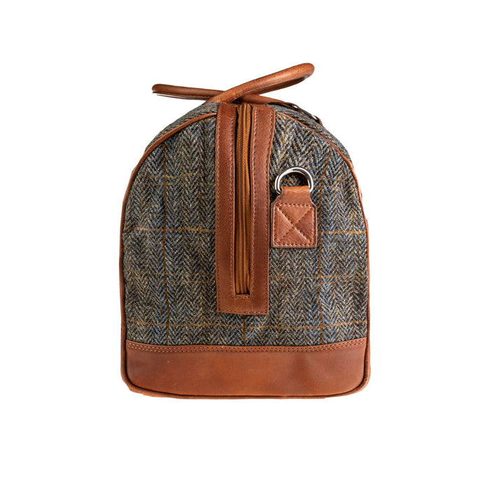 Ht Leather Weekender Bag Blue & Brown Check Hb / Tan - Heritage Of Scotland - BLUE & BROWN CHECK HB / TAN