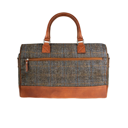 Ht Leather Weekender Bag Blue & Brown Check Hb / Tan - Heritage Of Scotland - BLUE & BROWN CHECK HB / TAN