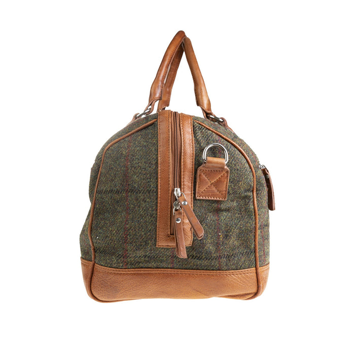 Ht Leather Weekender Bag Dark Green Check / Tan - Heritage Of Scotland - DARK GREEN CHECK / TAN