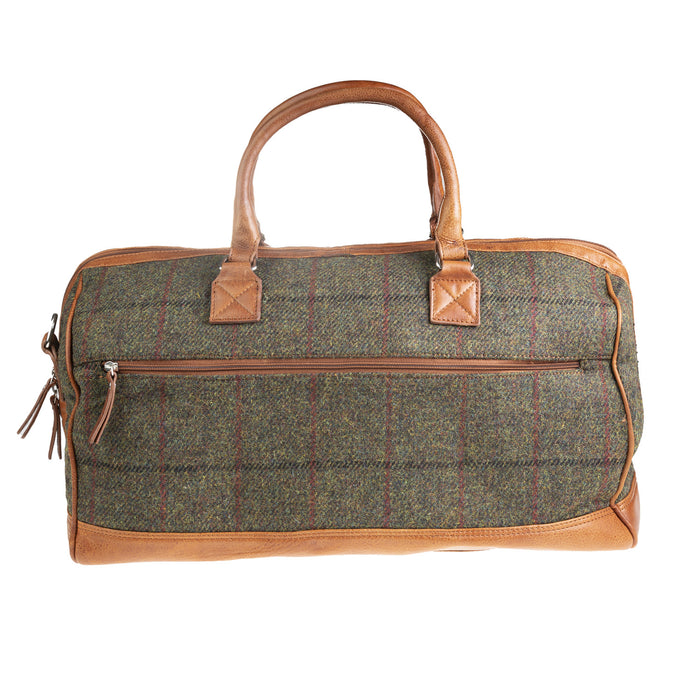 Ht Leather Weekender Bag Dark Green Check / Tan - Heritage Of Scotland - DARK GREEN CHECK / TAN