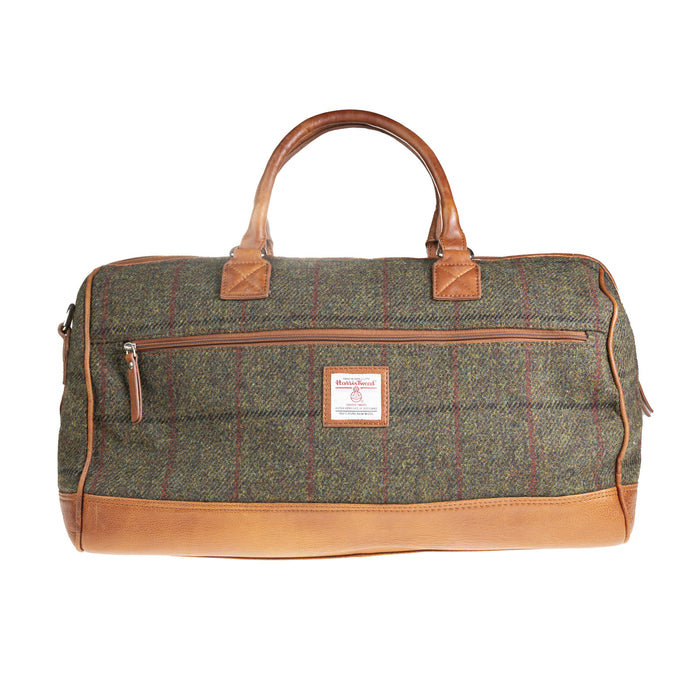 Ht Leather Weekender Bag Dark Green Check / Tan - Heritage Of Scotland - DARK GREEN CHECK / TAN