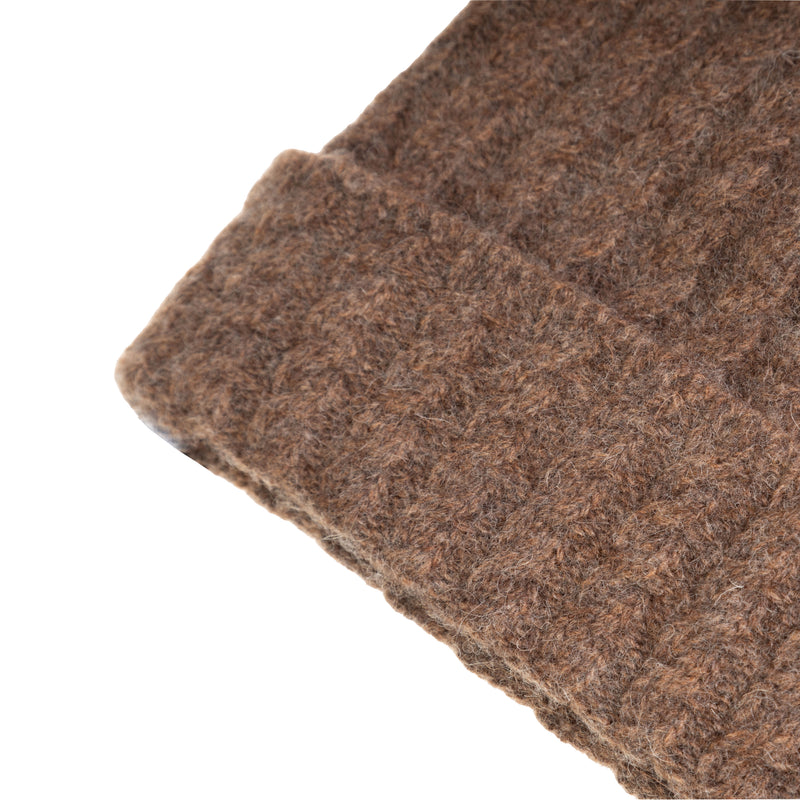 Ladies Cable Lambswool Mix Beanie Pom Brindle - Heritage Of Scotland - BRINDLE