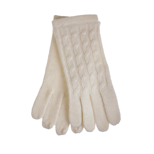 Ladies Cable Lambswool Mix Glove White - Heritage Of Scotland - WHITE
