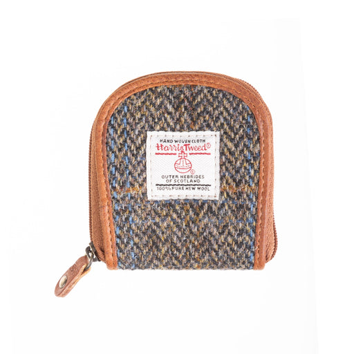 Ladies Ht Leather Coin Purse Blue & Brown Check Hb / Tan - Heritage Of Scotland - BLUE & BROWN CHECK HB / TAN