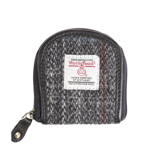 Ladies Ht Leather Coin Purse Grey & Red Check / Black - Heritage Of Scotland - GREY & RED CHECK / BLACK