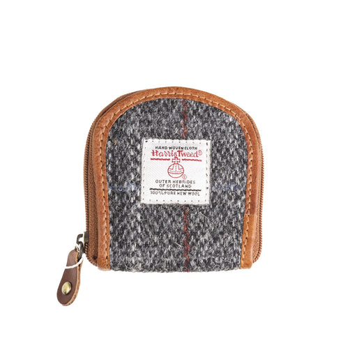 Ladies Ht Leather Coin Purse Grey & Red Check / Tan - Heritage Of Scotland - GREY & RED CHECK / TAN