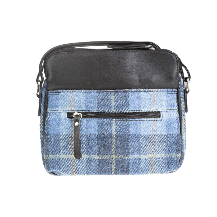 Ladies Ht Leather Cross Body Bag Blue Check / Black - Heritage Of Scotland - BLUE CHECK / BLACK