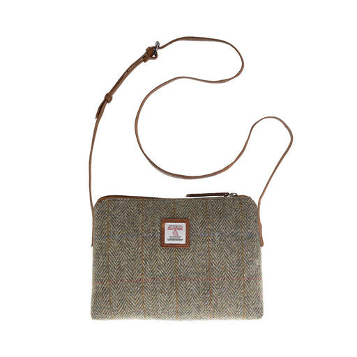 Ladies Ht Leather Cross Body Bag Lt Brown Check / Tan - Heritage Of Scotland - LT BROWN CHECK / TAN