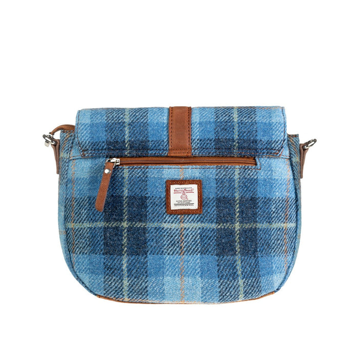 Ladies Ht Leather Flap Over Bag Blue Check / Tan - Heritage Of Scotland - BLUE CHECK / TAN