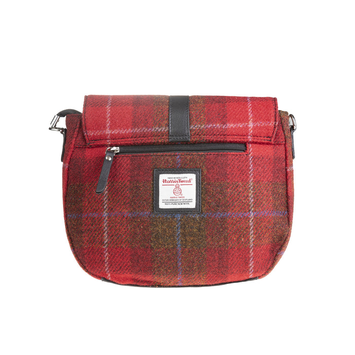 Ladies Ht Leather Flap Over Bag Red Check A / Black - Heritage Of Scotland - RED CHECK A / BLACK