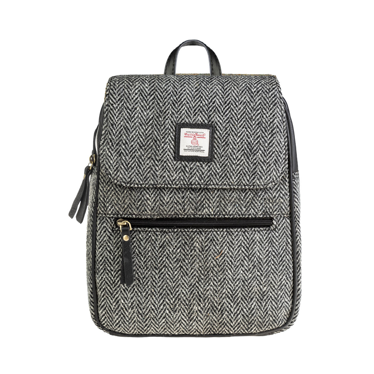 Ladies Ht Leather Foldover Backpack Black White Herringbone Black Heritage Of Scotland