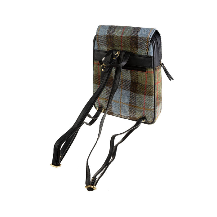 Ladies Ht Leather Foldover Backpack Lovat Check / Black - Heritage Of Scotland - LOVAT CHECK / BLACK