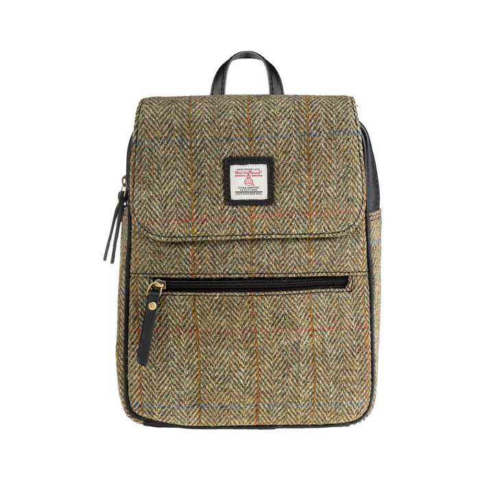 Ladies Ht Leather Foldover Backpack Lt Brown Check / Black - Heritage Of Scotland - LT BROWN CHECK / BLACK