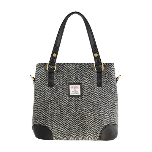 Ladies Ht Leather Hand Bag Black & White Herringbone / Black - Heritage Of Scotland - BLACK & WHITE HERRINGBONE / BLACK