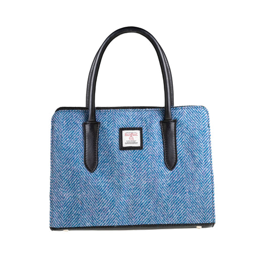 Ladies Ht Leather Hand Bag Blue & Pink Herringbone / Black - Heritage Of Scotland - BLUE & PINK HERRINGBONE / BLACK