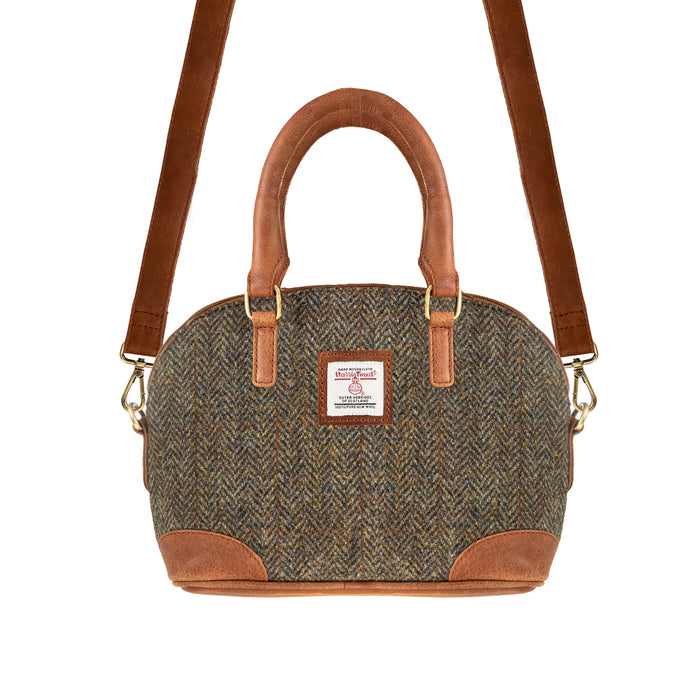 Ladies Ht Leather Hand Bag Brown Herringbone / Tan - Heritage Of Scotland - BROWN HERRINGBONE / TAN