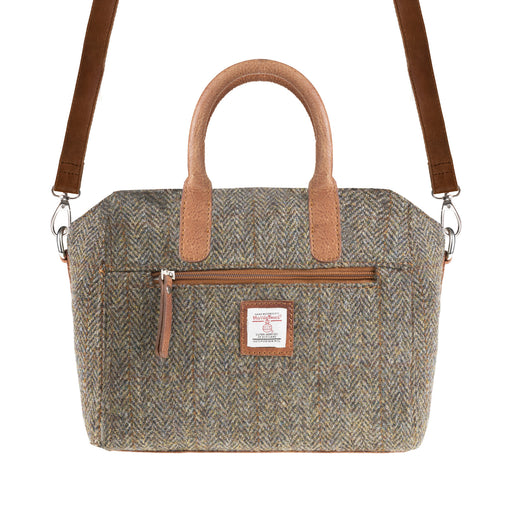 Ladies Ht Leather Hand Bag Brown Herringbone / Tan - Heritage Of Scotland - BROWN HERRINGBONE / TAN