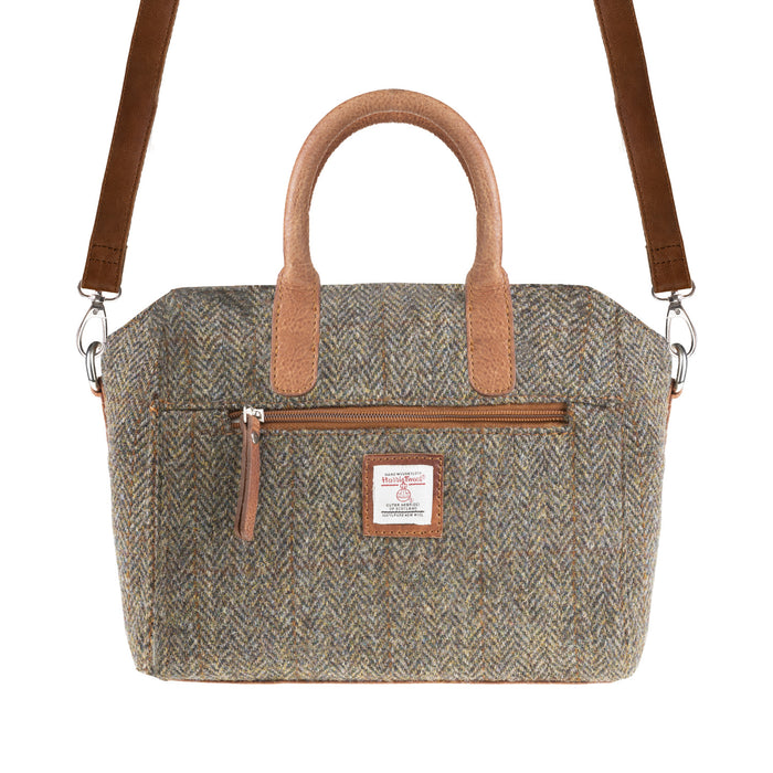 Ladies Ht Leather Hand Bag Brown Herringbone / Tan - Heritage Of Scotland - BROWN HERRINGBONE / TAN