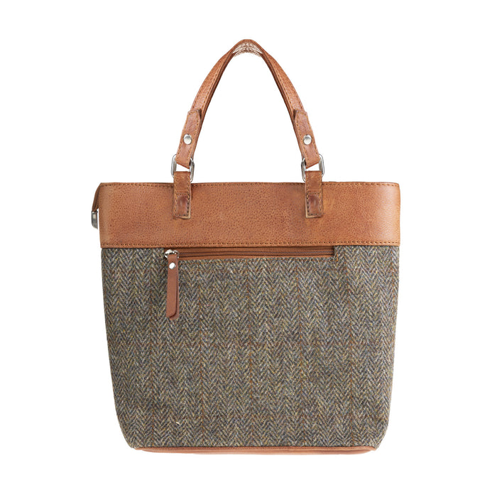 Ladies Ht Leather Hand Bag Brown Herringbone / Tan - Heritage Of Scotland - BROWN HERRINGBONE / TAN