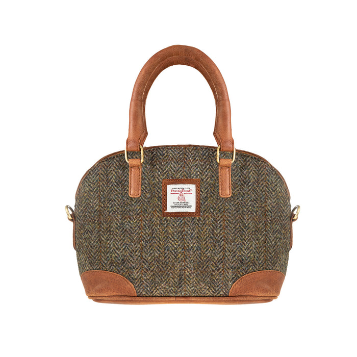 Ladies Ht Leather Hand Bag Brown Herringbone / Tan - Heritage Of Scotland - BROWN HERRINGBONE / TAN