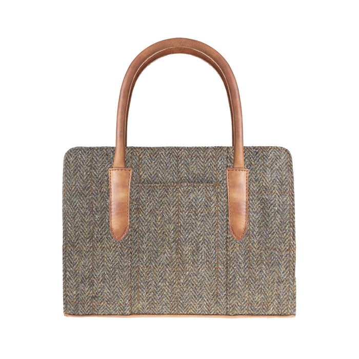 Ladies Ht Leather Hand Bag Brown Herringbone / Tan - Heritage Of Scotland - BROWN HERRINGBONE / TAN