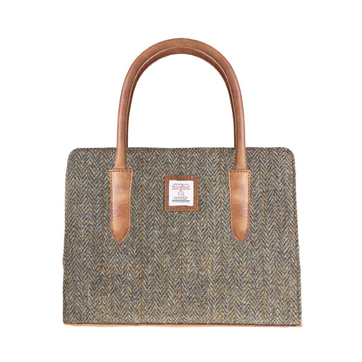 Ladies Ht Leather Hand Bag Brown Herringbone / Tan - Heritage Of Scotland - BROWN HERRINGBONE / TAN