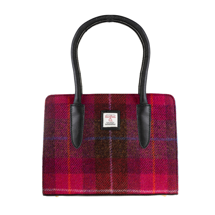 Ladies Ht Leather Hand Bag Cerise Check / Black - Heritage Of Scotland - CERISE CHECK / BLACK