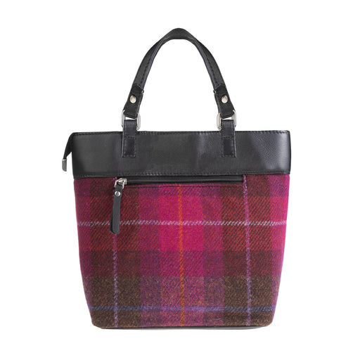 Ladies Ht Leather Hand Bag Cerise Check / Black - Heritage Of Scotland - CERISE CHECK / BLACK