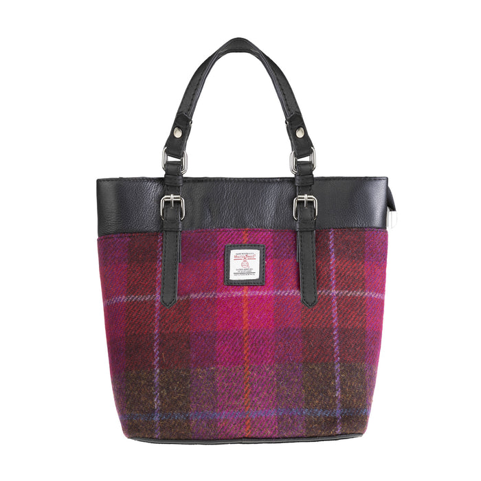 Ladies Ht Leather Hand Bag Cerise Check / Black - Heritage Of Scotland - CERISE CHECK / BLACK