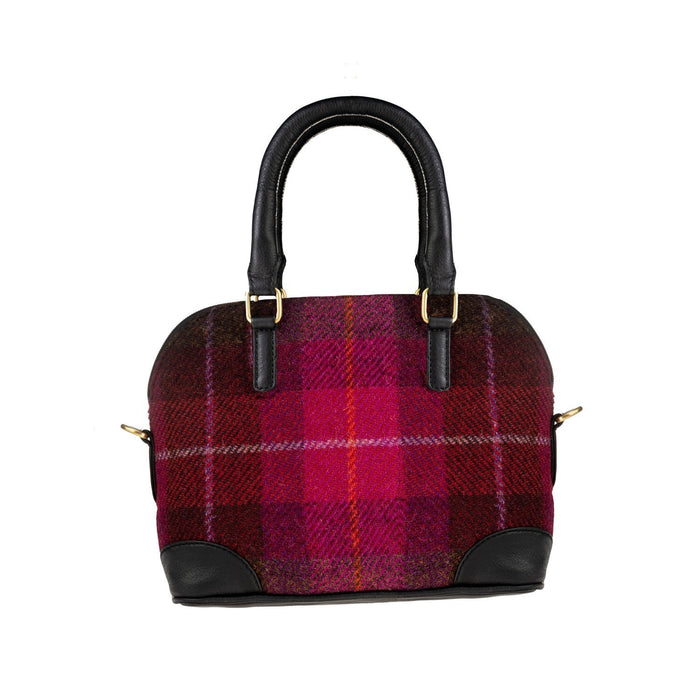 Ladies Ht Leather Hand Bag Cerise Check / Black - Heritage Of Scotland - CERISE CHECK / BLACK