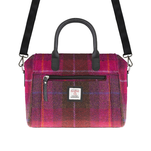 Ladies Ht Leather Hand Bag Cerise Check / Black - Heritage Of Scotland - CERISE CHECK / BLACK