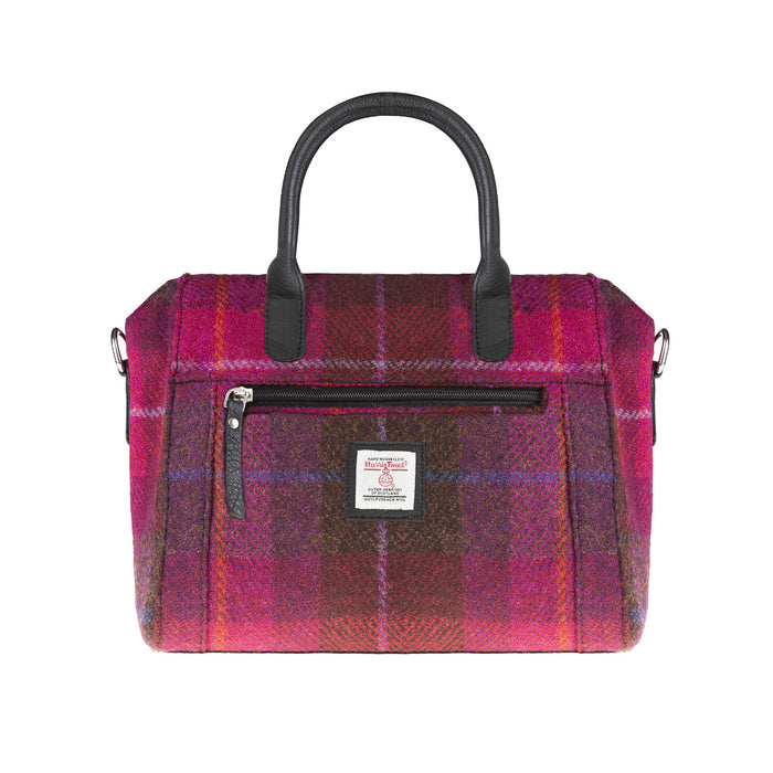 Ladies Ht Leather Hand Bag Cerise Check / Black - Heritage Of Scotland - CERISE CHECK / BLACK