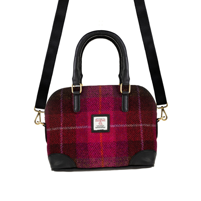 Ladies Ht Leather Hand Bag Cerise Check / Black - Heritage Of Scotland - CERISE CHECK / BLACK