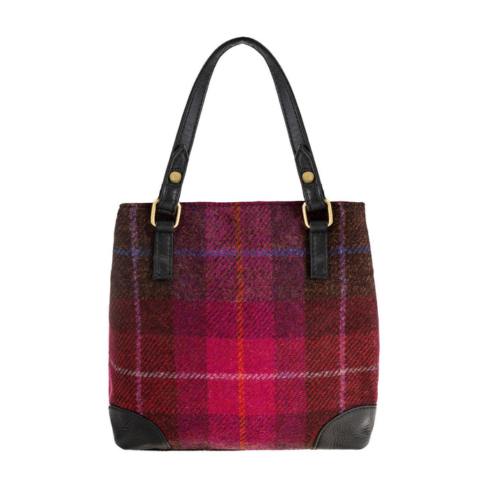 Ladies Ht Leather Hand Bag Cerise Check / Black - Heritage Of Scotland - CERISE CHECK / BLACK