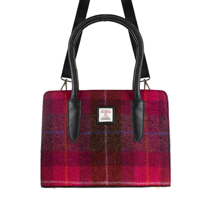 Ladies Ht Leather Hand Bag Cerise Check / Black - Heritage Of Scotland - CERISE CHECK / BLACK