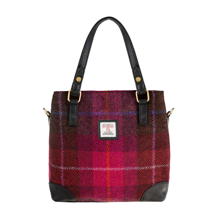 Ladies Ht Leather Hand Bag Cerise Check / Black - Heritage Of Scotland - CERISE CHECK / BLACK