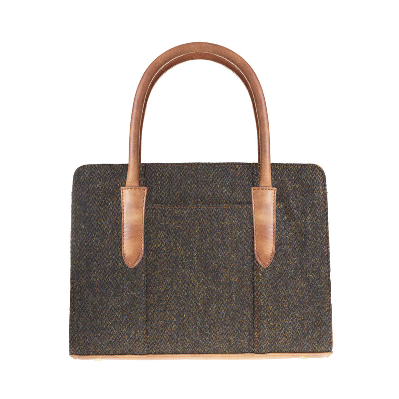 Ladies Ht Leather Hand Bag Dark Brown Barleycorn / Tan - Heritage Of Scotland - DARK BROWN BARLEYCORN / TAN