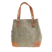 Ladies Ht Leather Hand Bag Lt Brown Check / Tan - Heritage Of Scotland - LT BROWN CHECK / TAN